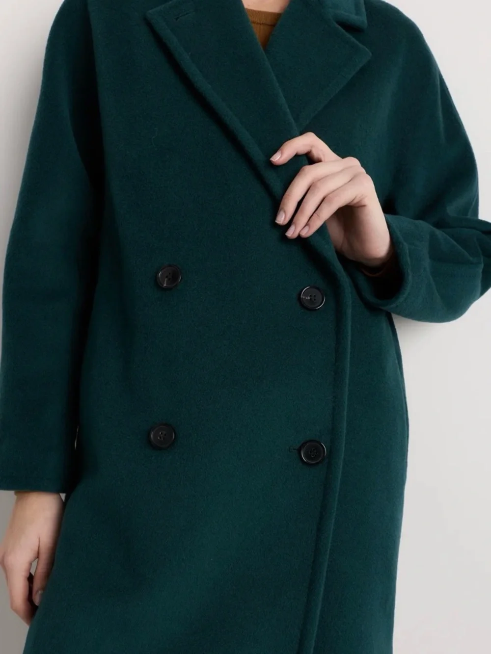 Quince Italian Wool and Cashmere Double Breasted Slouch Cost in Nocturn Green Lg